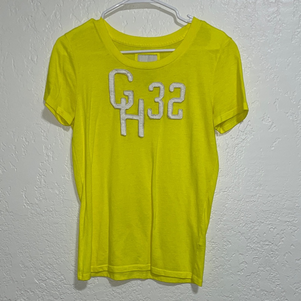 Gilly Hicks Neon Yellow Short Sleeve Tee with White Appliqué